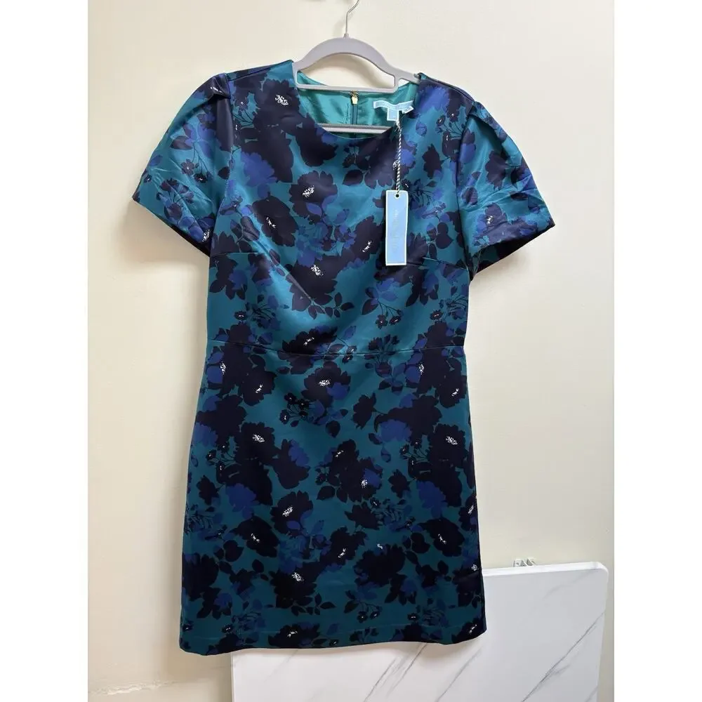 Draper James Womens Floral Structured Mini Dress Teal Blue Cutout Size 12 NWT - Picture 3 of 7